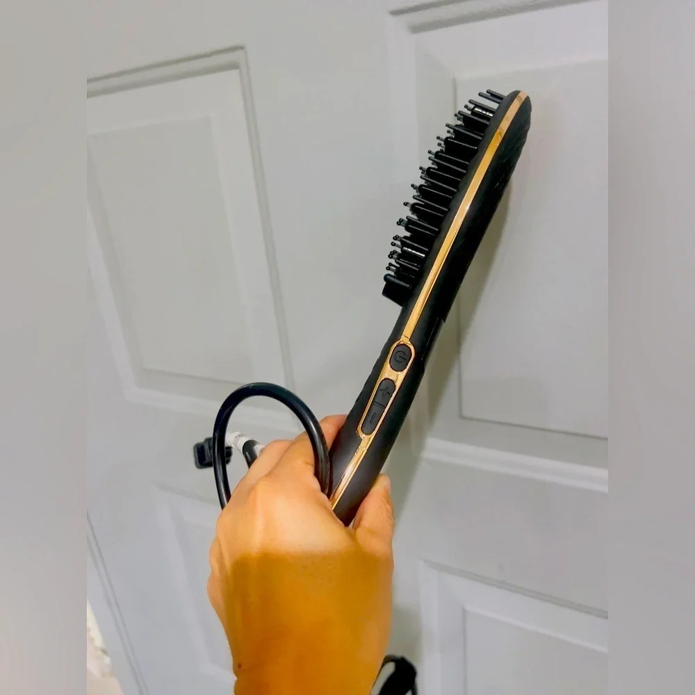 Foxybae Hair Straightening Brush Rose Gold Ceramic Tourmaline Pink Straightener